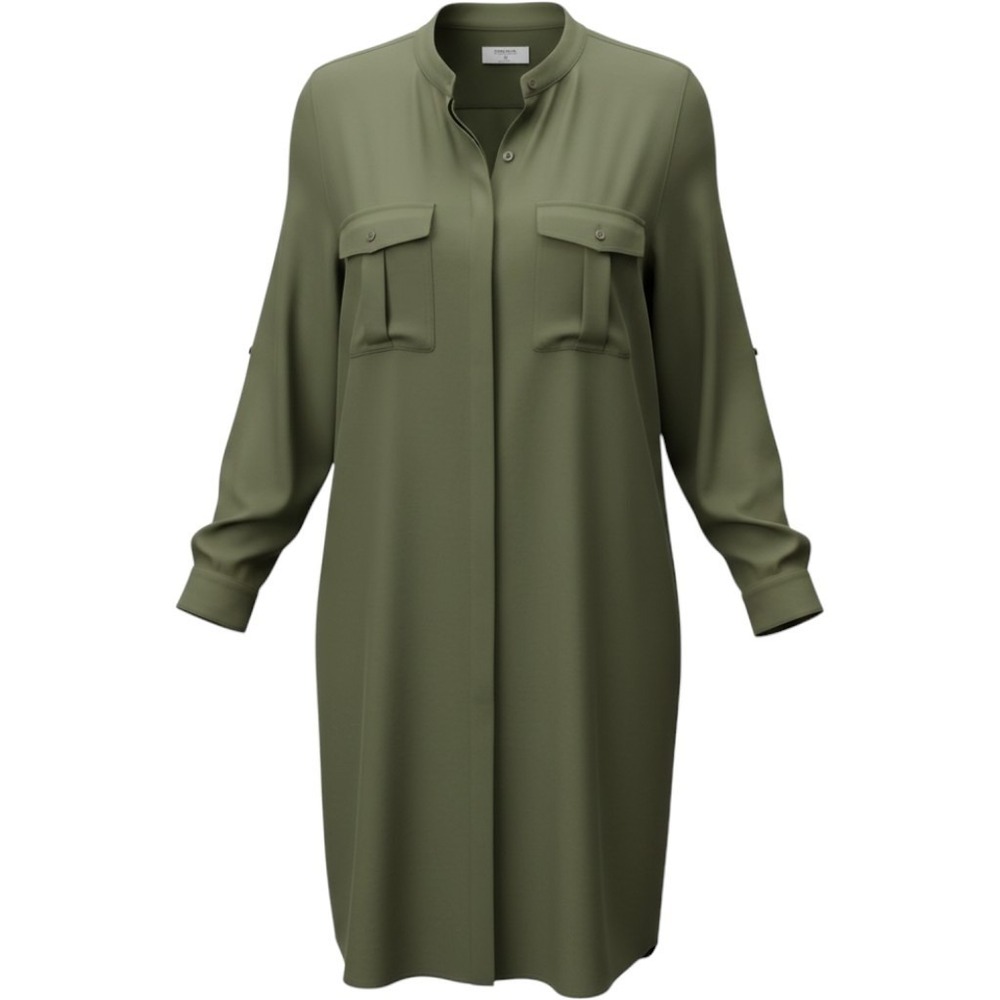 UNTUCKit Olivia Shirt Dress Olive Green Long Sleeve Roll Tab Utility Pocket 10